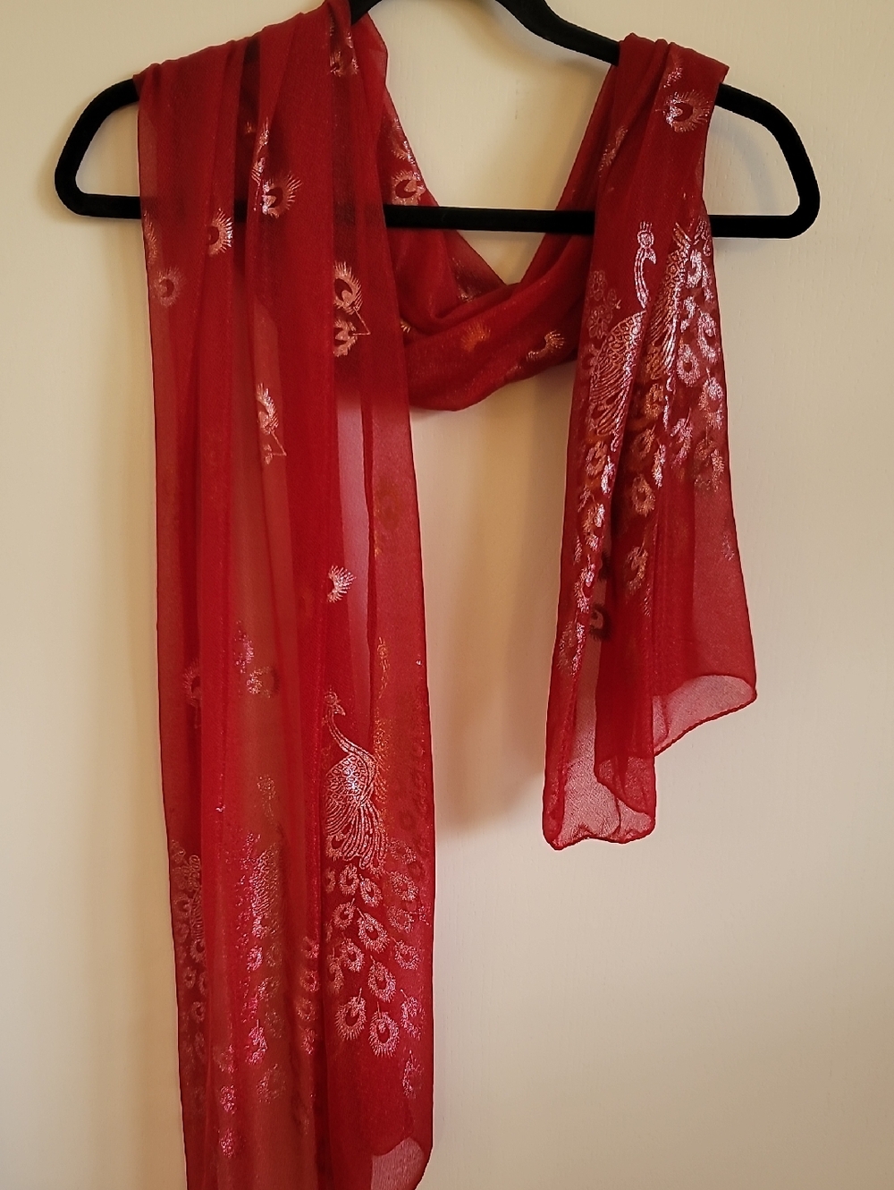 Red Sheer Scarf Silver Foil Accents - Women Accessories
